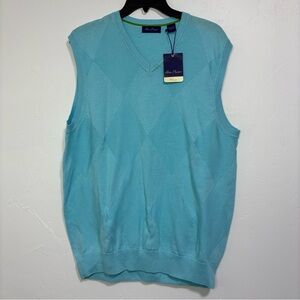 Alan Flusser Blue Men's Sweater Vest Argyle NWT Cotton Large Pullover FLAW